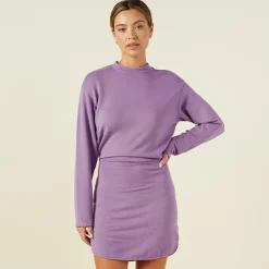 MONROW Supersoft Fleece Sweatshirt Dress ASTERPURPLE Outlet